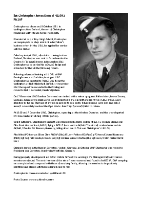 A preview of a PDF biography for Kendal, Christopher James